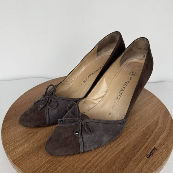 Peter Kaiser Two Tones Brown Taupe Bow Low‎ Heels suede Leather Womens 7US / 5UK - Picture 3 of 8